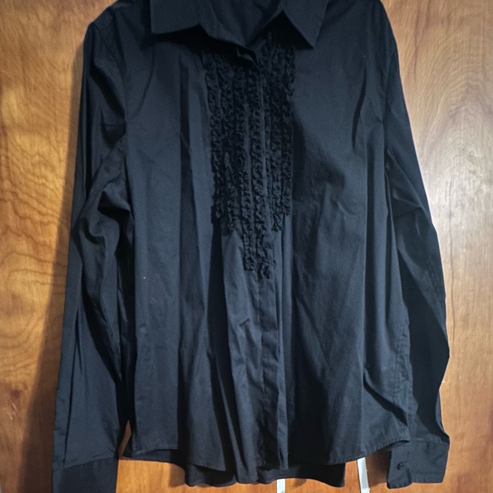 Black Long Sleeve Shirt with Ruffle Detail